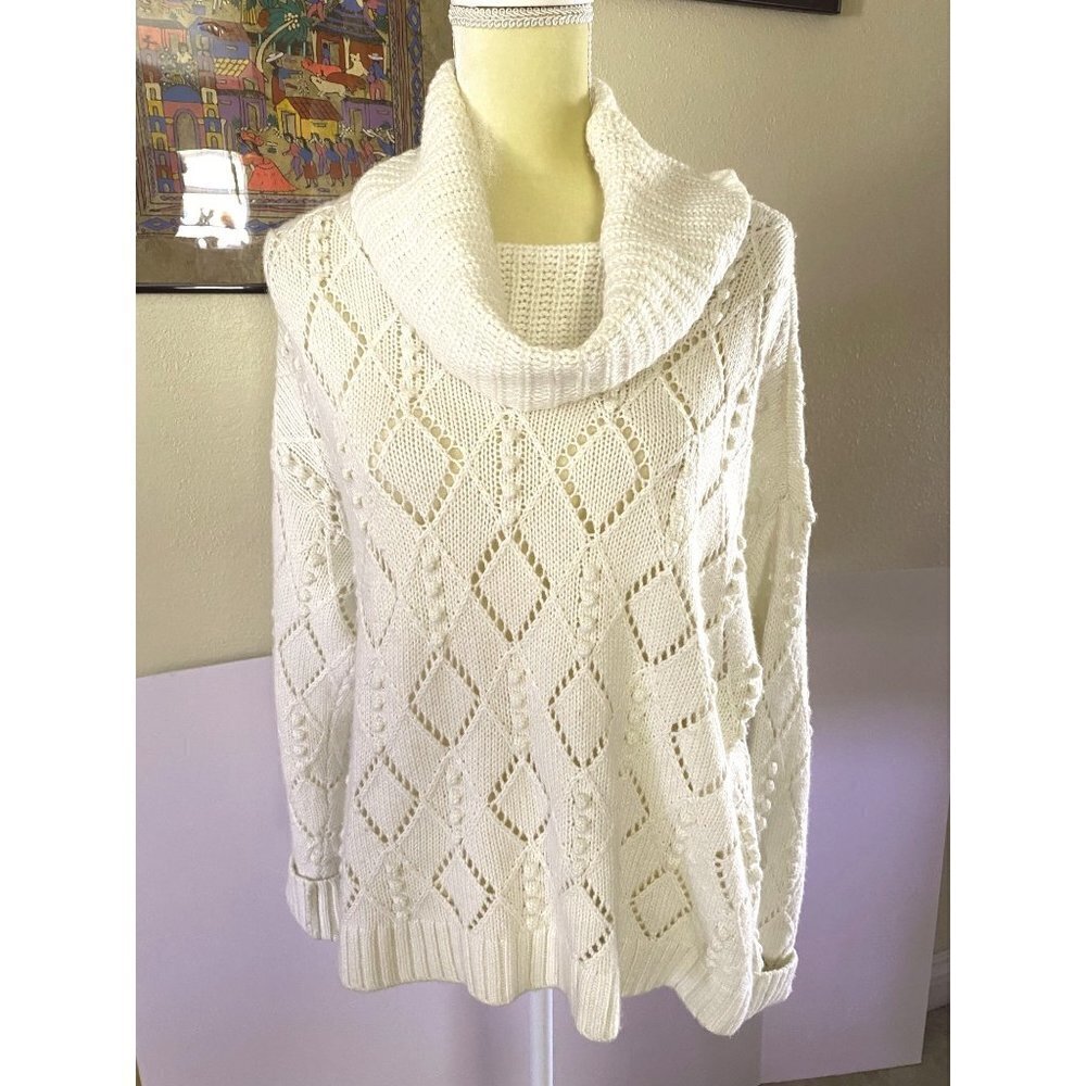 Loft Cowl Neck Chunky Cable Open Knit Sweater, Women's size medium